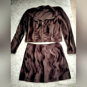 Brown velvet coat with mini skirt